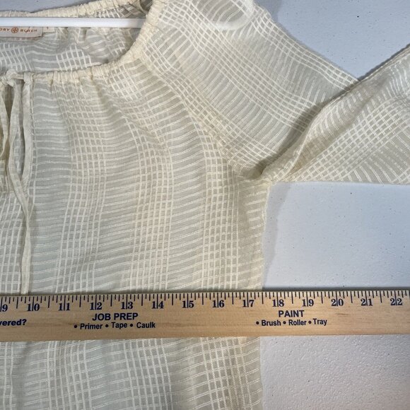 Tory Burch Blouse Womens Size Small Ivory Off The Shoulder Keyhole Neck‎ Sheer - Picture 4 of 7